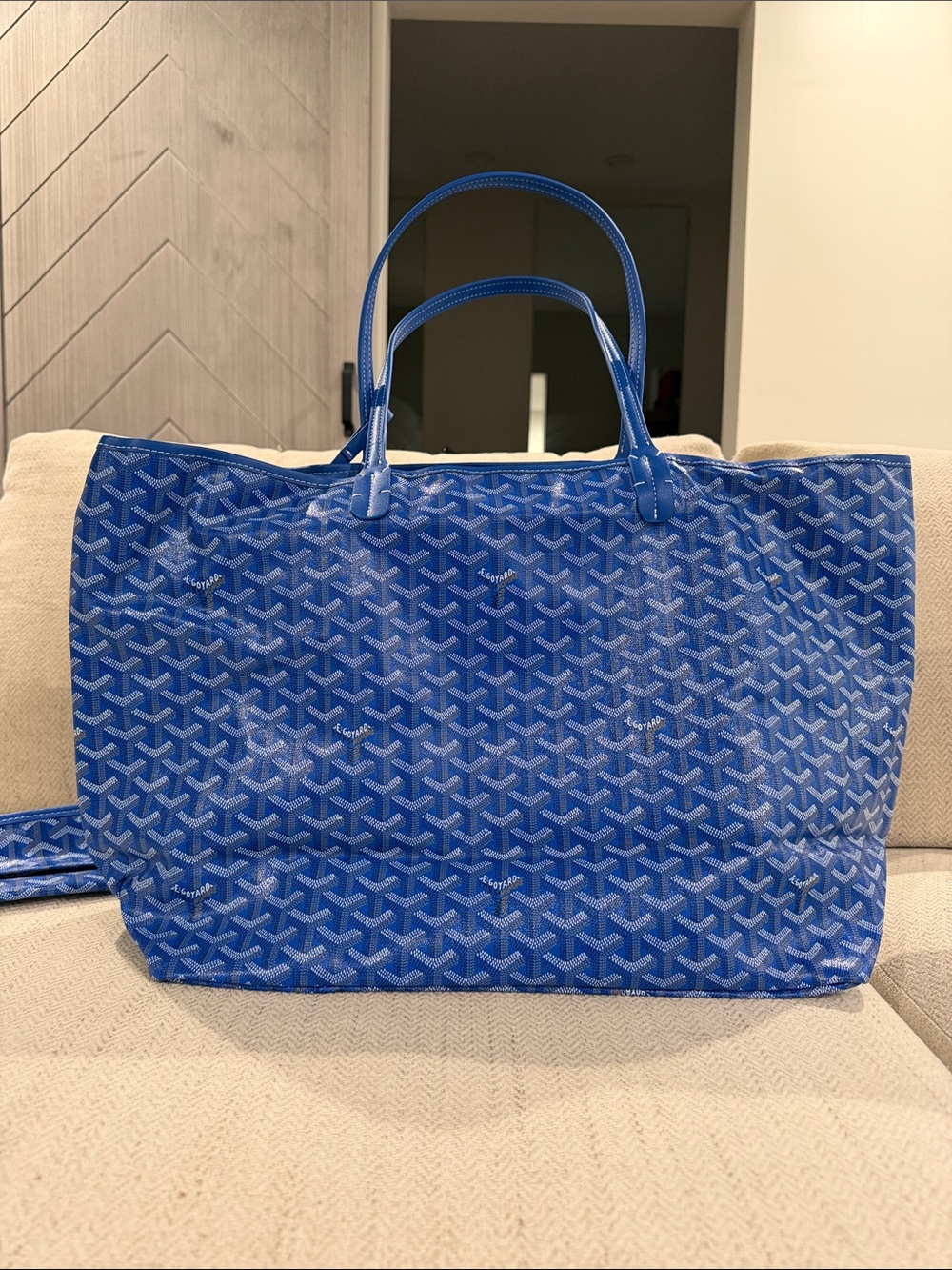 Blue Patterned Tote Bag with Top Handles